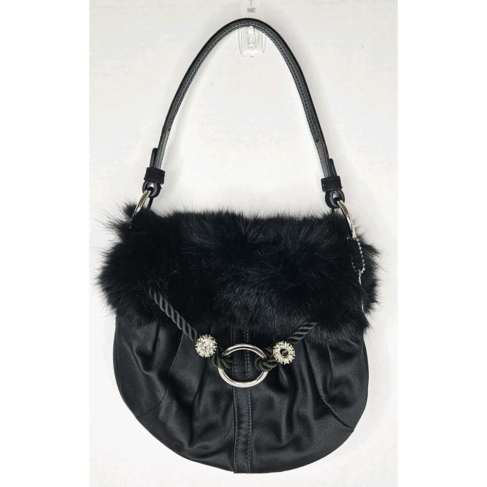 Coach Limited Edition Black Rabbit Fur Satin Swarovski Evening Bag 3580 READ